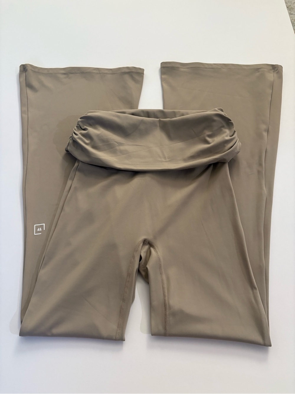 TruFusion Taupe Fold-Over Waist Yoga Pants - Picture 2 of 6